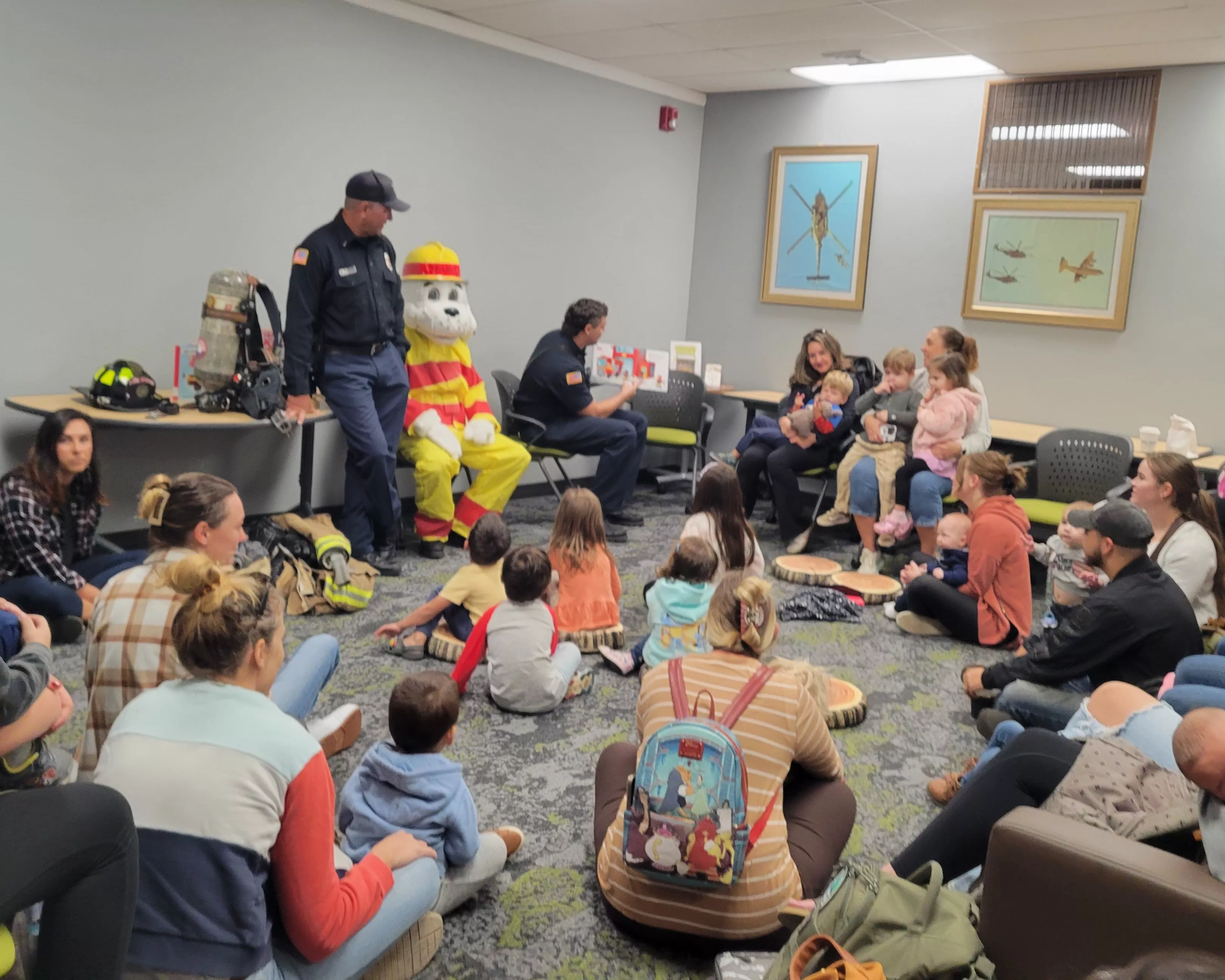 Young readers listen to a fire safety storytime